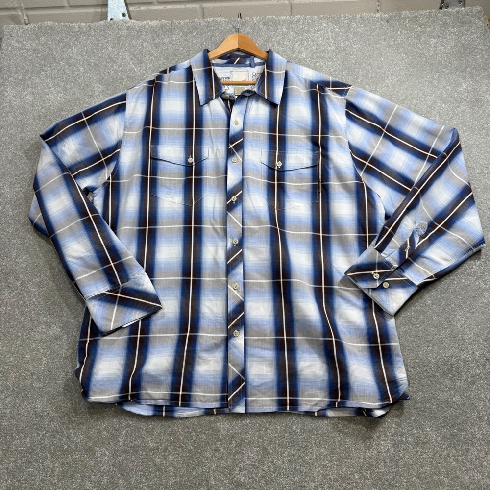 Y2K Horny Toad Plaid Long Sleeve Button Down Western Yoke Shirt Blue Ombre XXL